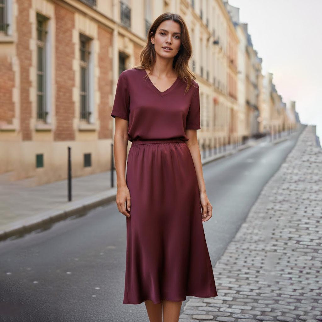 Plain Viscose & Silk Skirt - Bordeaux