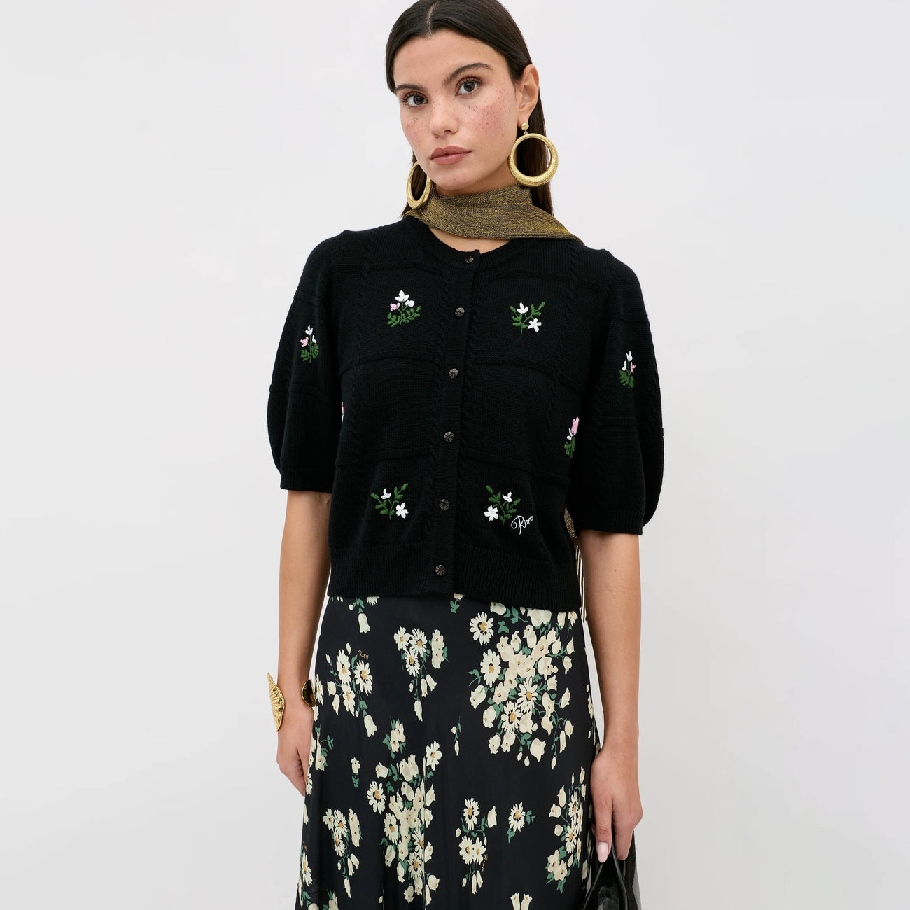 Minta Cardigan Summer Bud Embroidery - Black