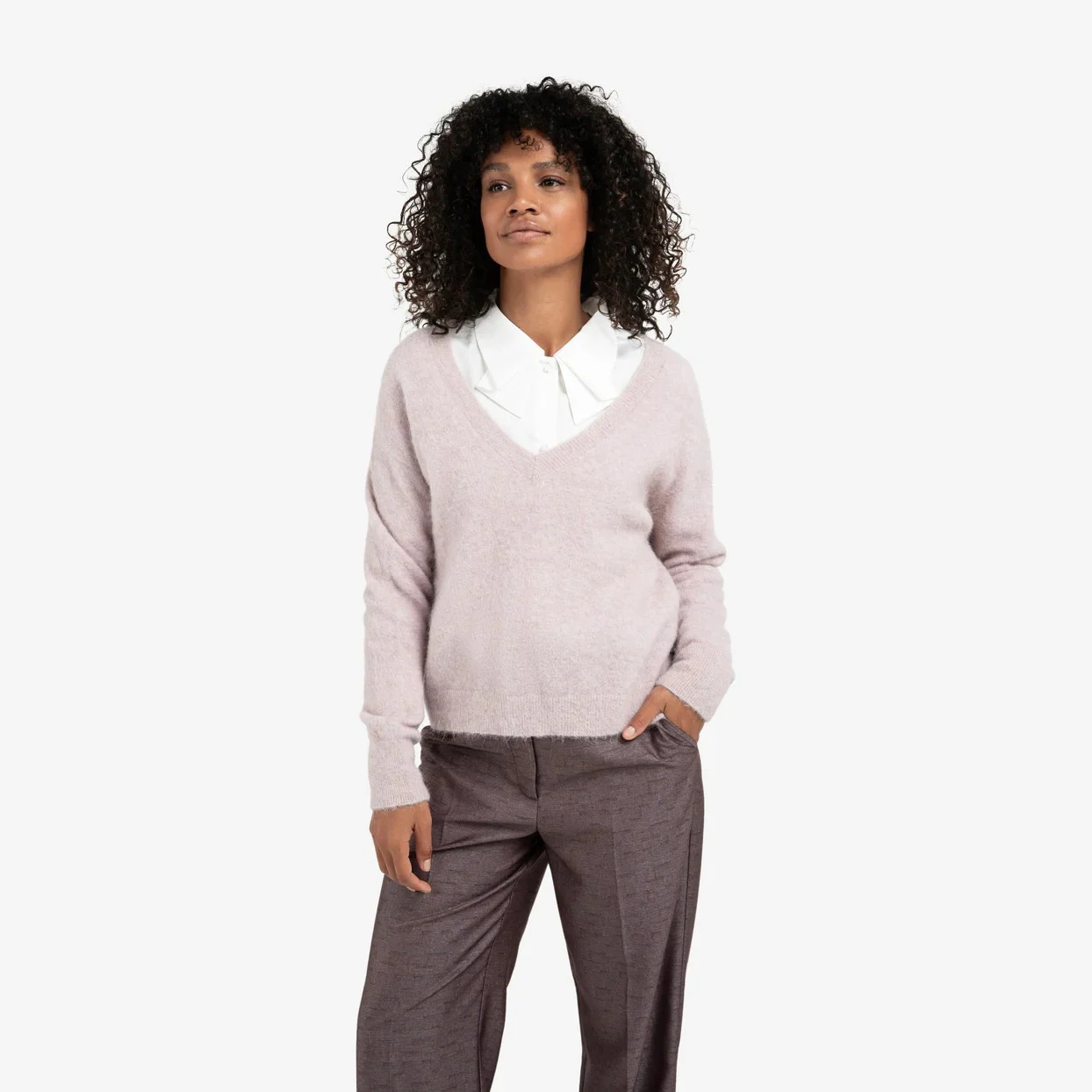 Soft Sweater with V-neck - Cloud Gray Purple