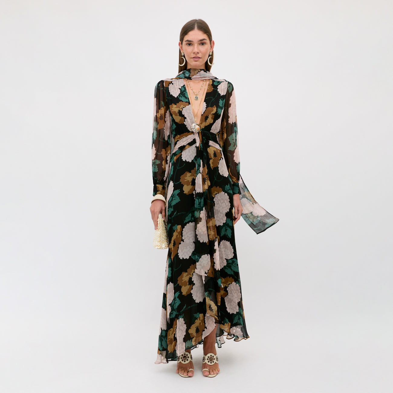 Meera Dress Hydrangea Floral - Charcoal