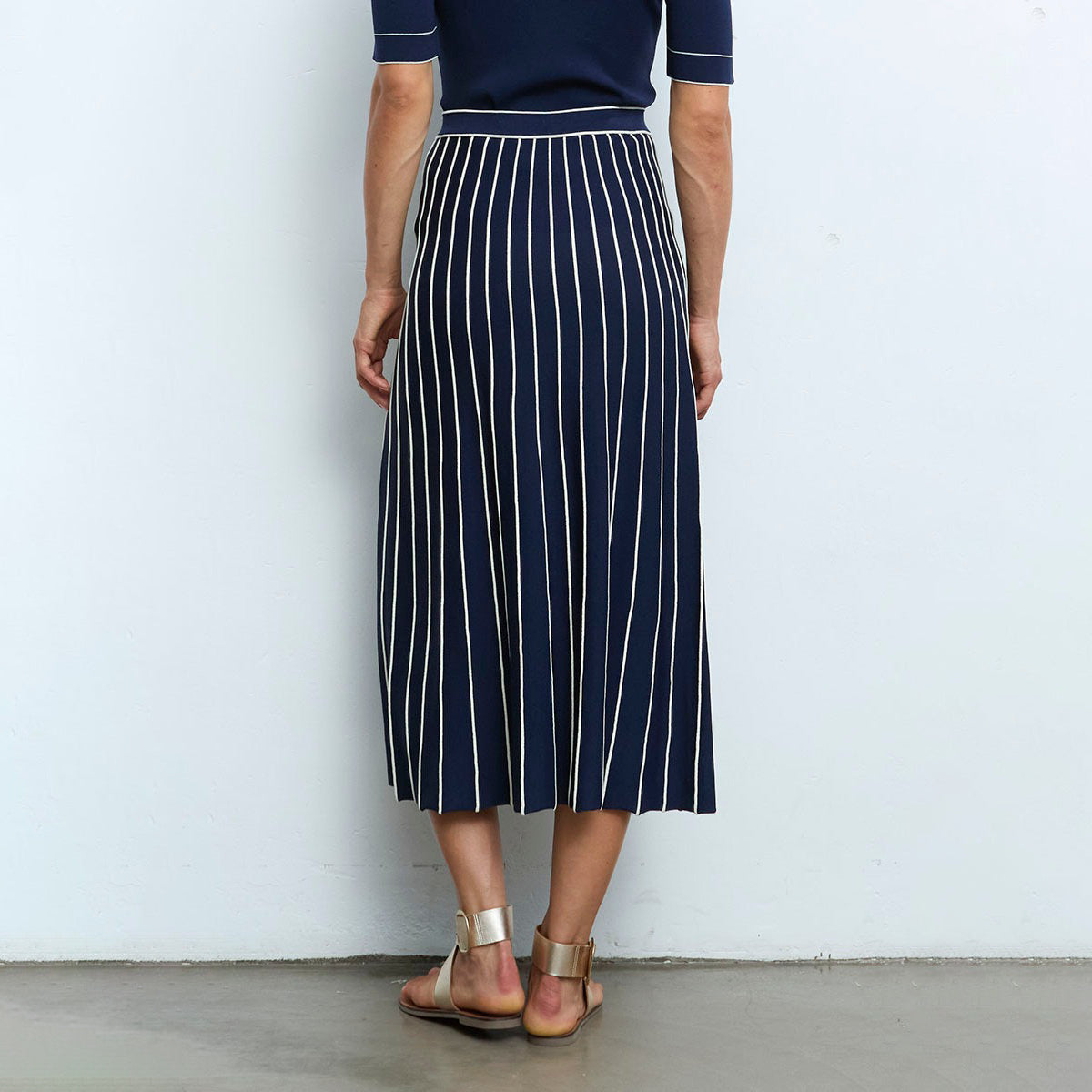 Pleated Knit Midi Skirt With Stripes