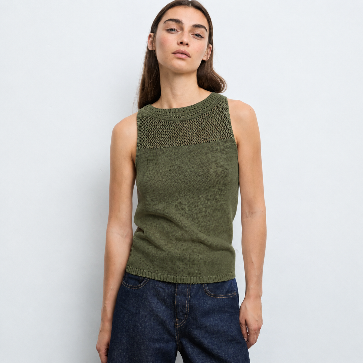 Mesh Cotton Tank - Khaki