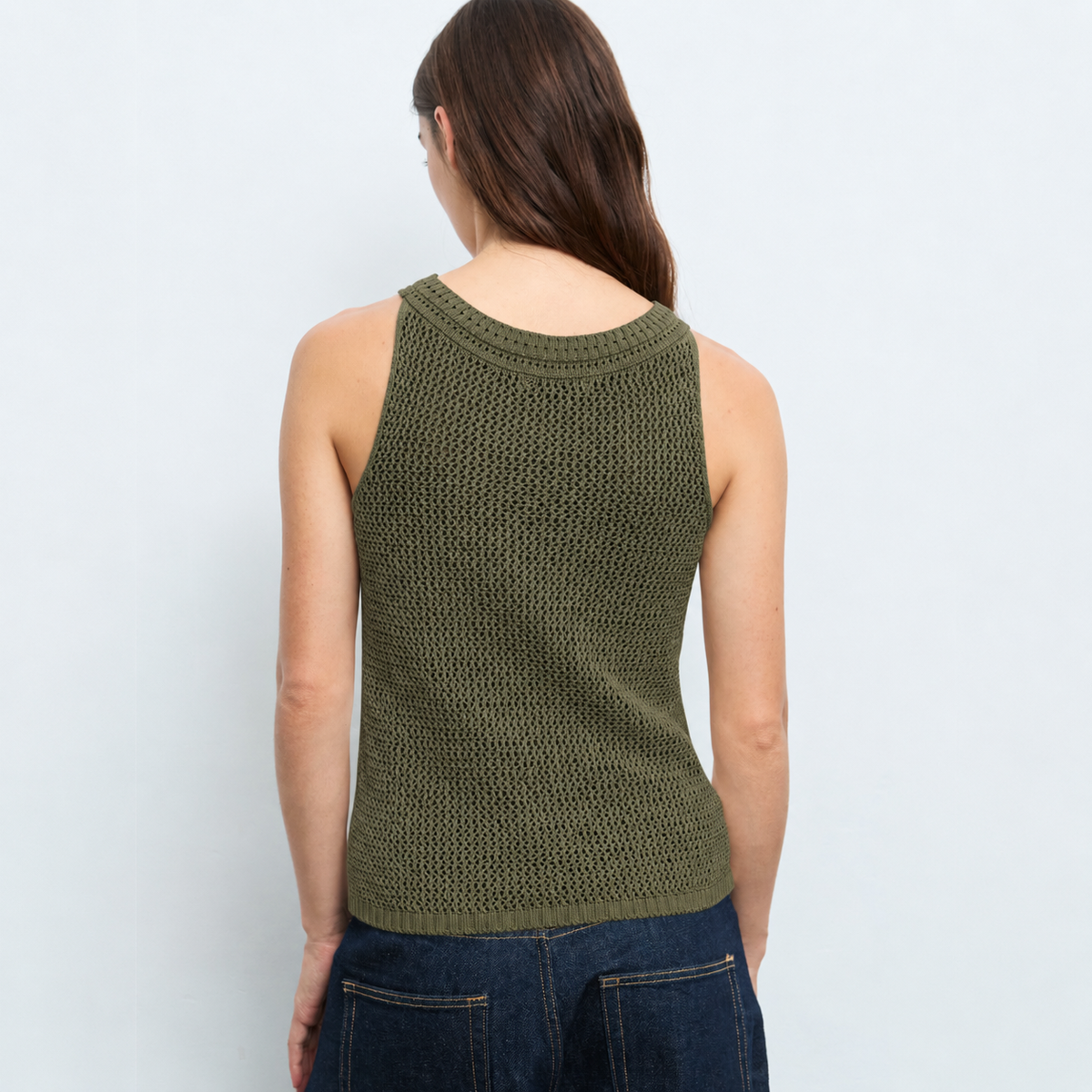 Mesh Cotton Tank - Khaki