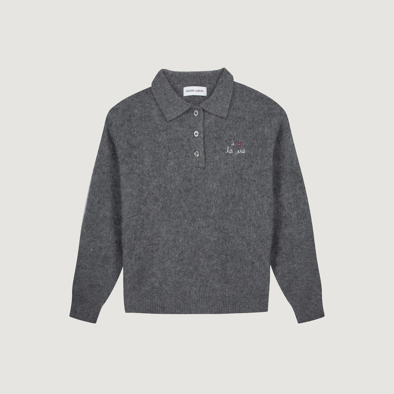 Brazza Wool Cashmere Sweater I Love La Vie - Dark Heather Grey