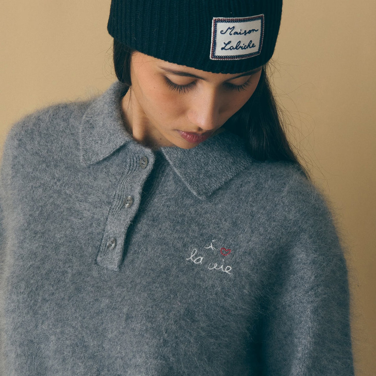 Brazza Wool Cashmere Sweater I Love La Vie - Dark Heather Grey