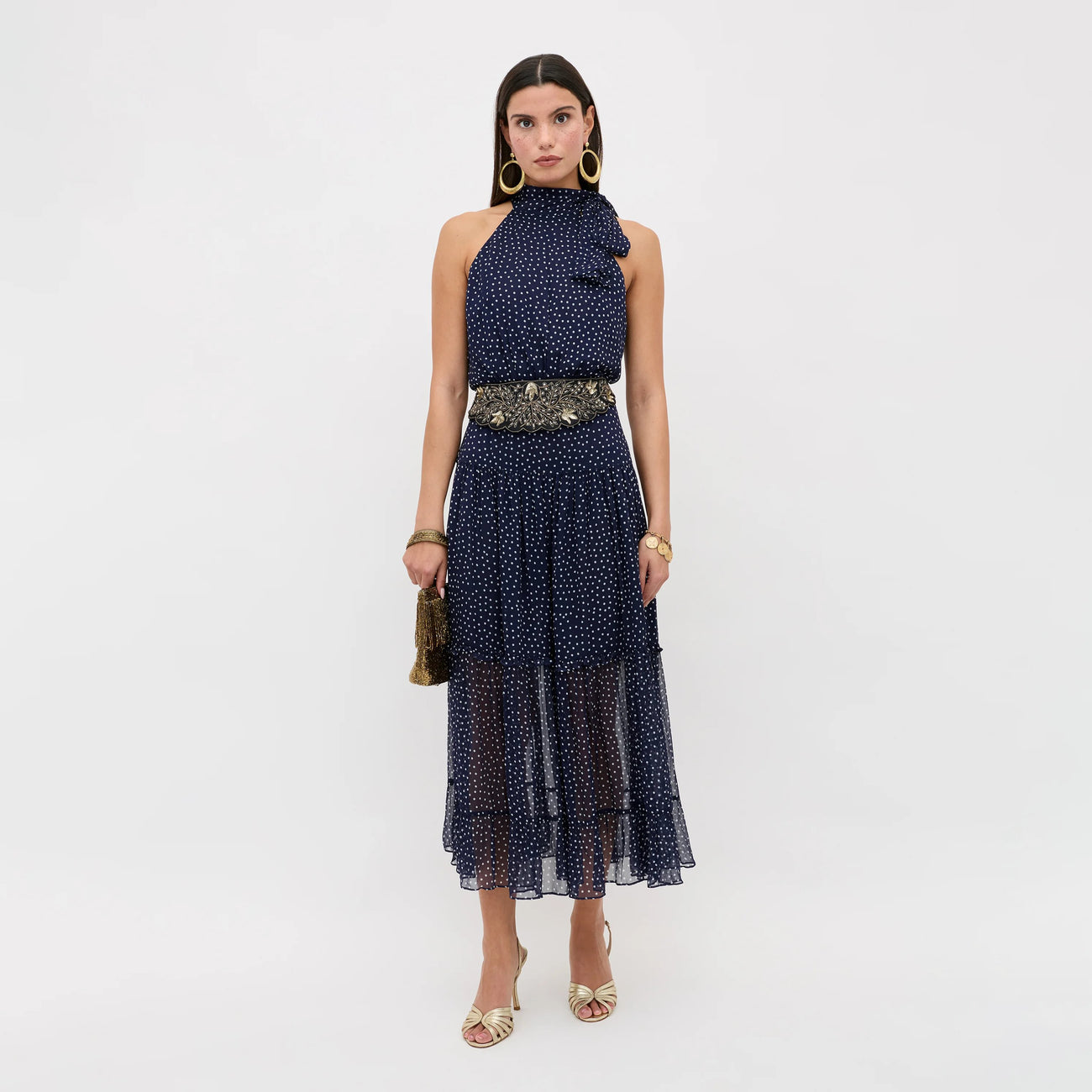 Abi Dress - Mini Polka Dot Navy