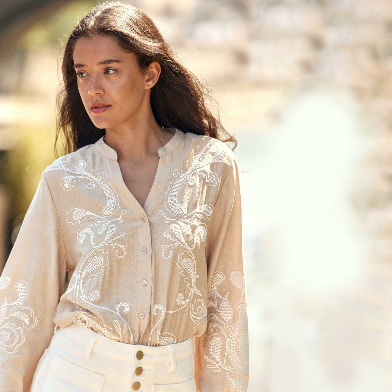 Beyta Embroidered Blouse - Beige
