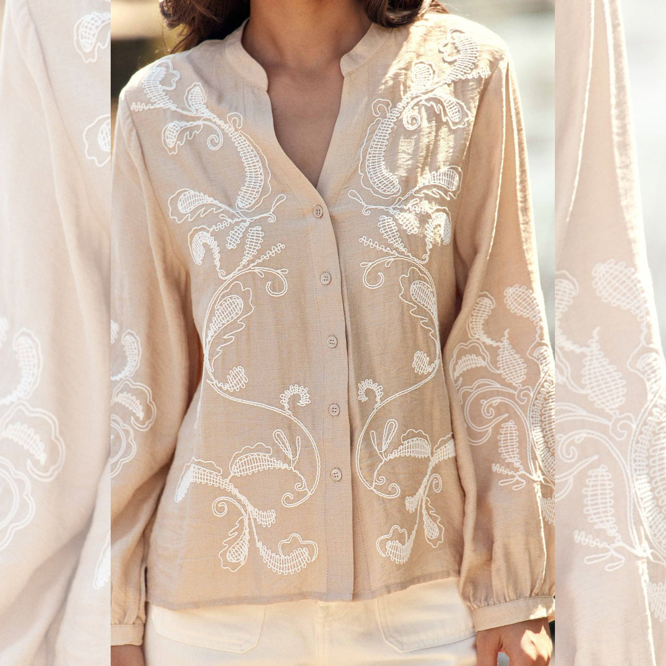 Beyta Embroidered Blouse - Beige