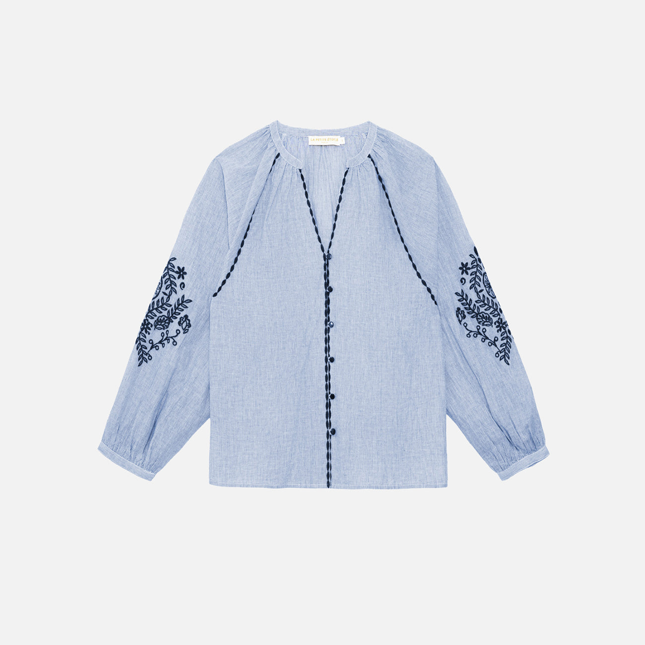 Blena - Blue Embroidered Blouse