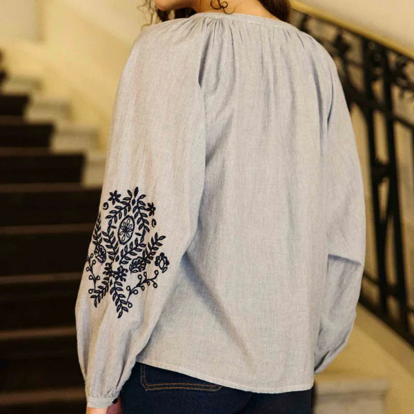 Blena - Blue Embroidered Blouse