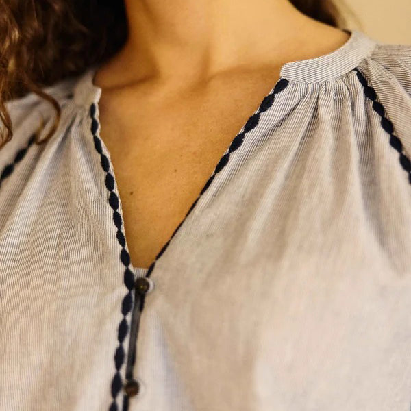 Blena - Blue Embroidered Blouse