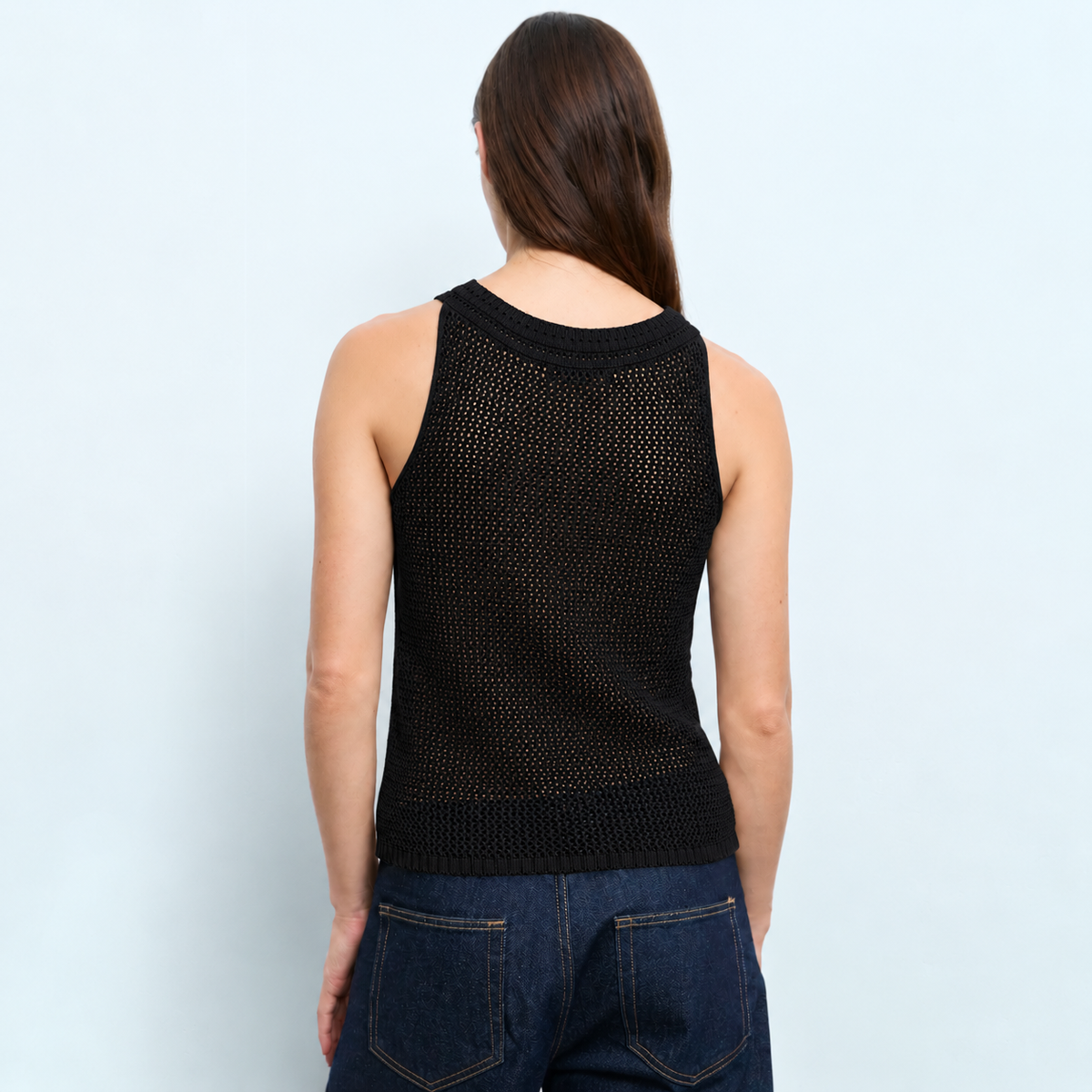 Mesh Cotton Tank - Black