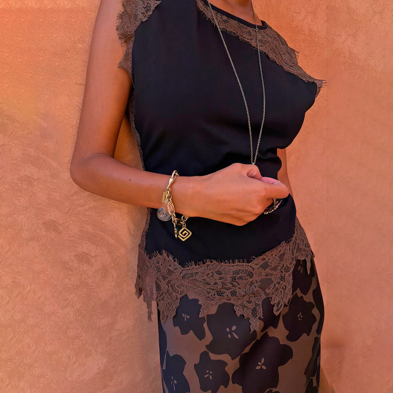 Black and Chocolate Lace Jersey Top