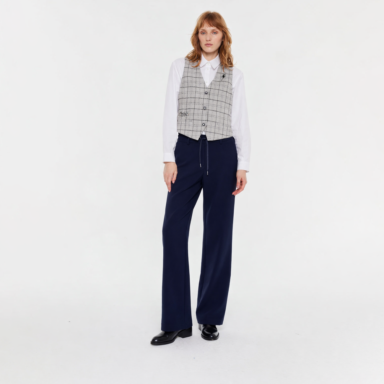 Wide-Leg Trousers with Elastic Waistband - Navy