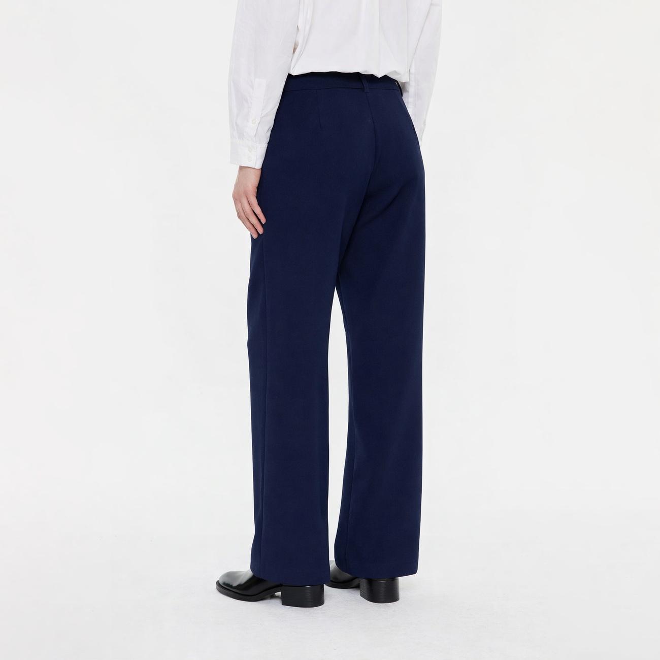 Wide-Leg Trousers with Elastic Waistband - Navy