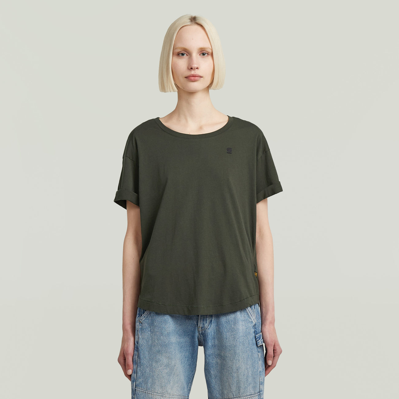 Rolled Up Sleeve Boyfriend Top - Asphalt Grey