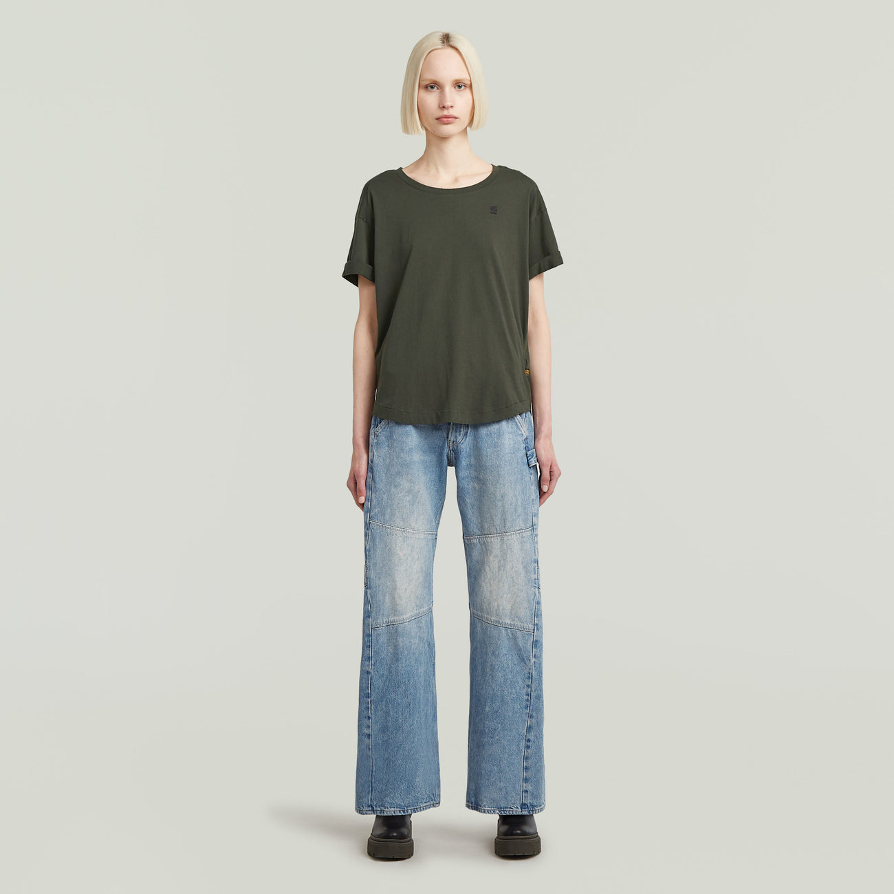 Rolled Up Sleeve Boyfriend Top - Asphalt Grey