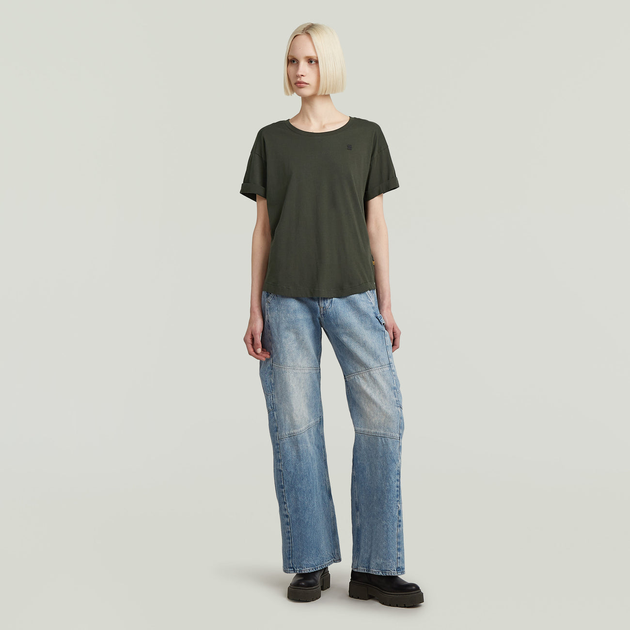 Rolled Up Sleeve Boyfriend Top - Asphalt Grey