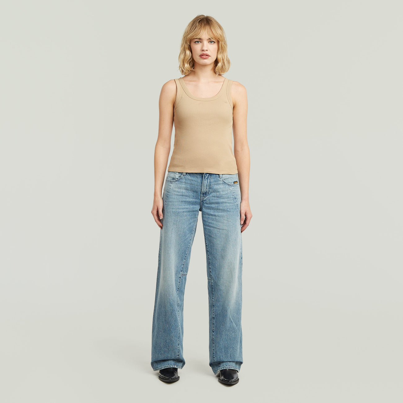 Slim Rib Tank T-Shirt - Beige