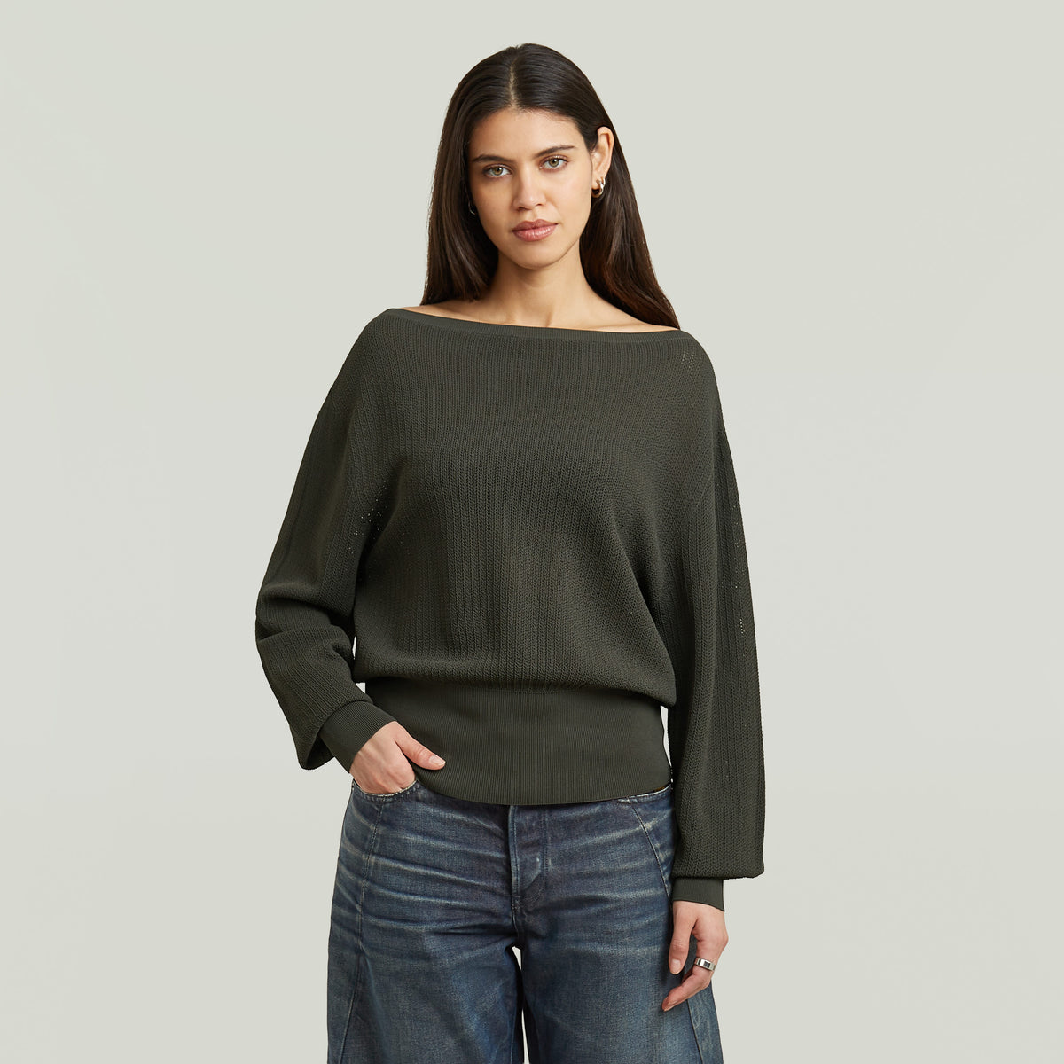 Open Neck Structure Knit - Asphalt