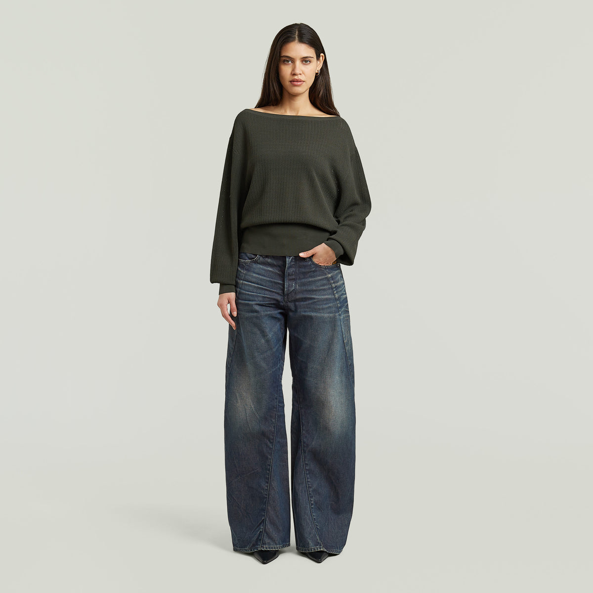 Open Neck Structure Knit - Asphalt