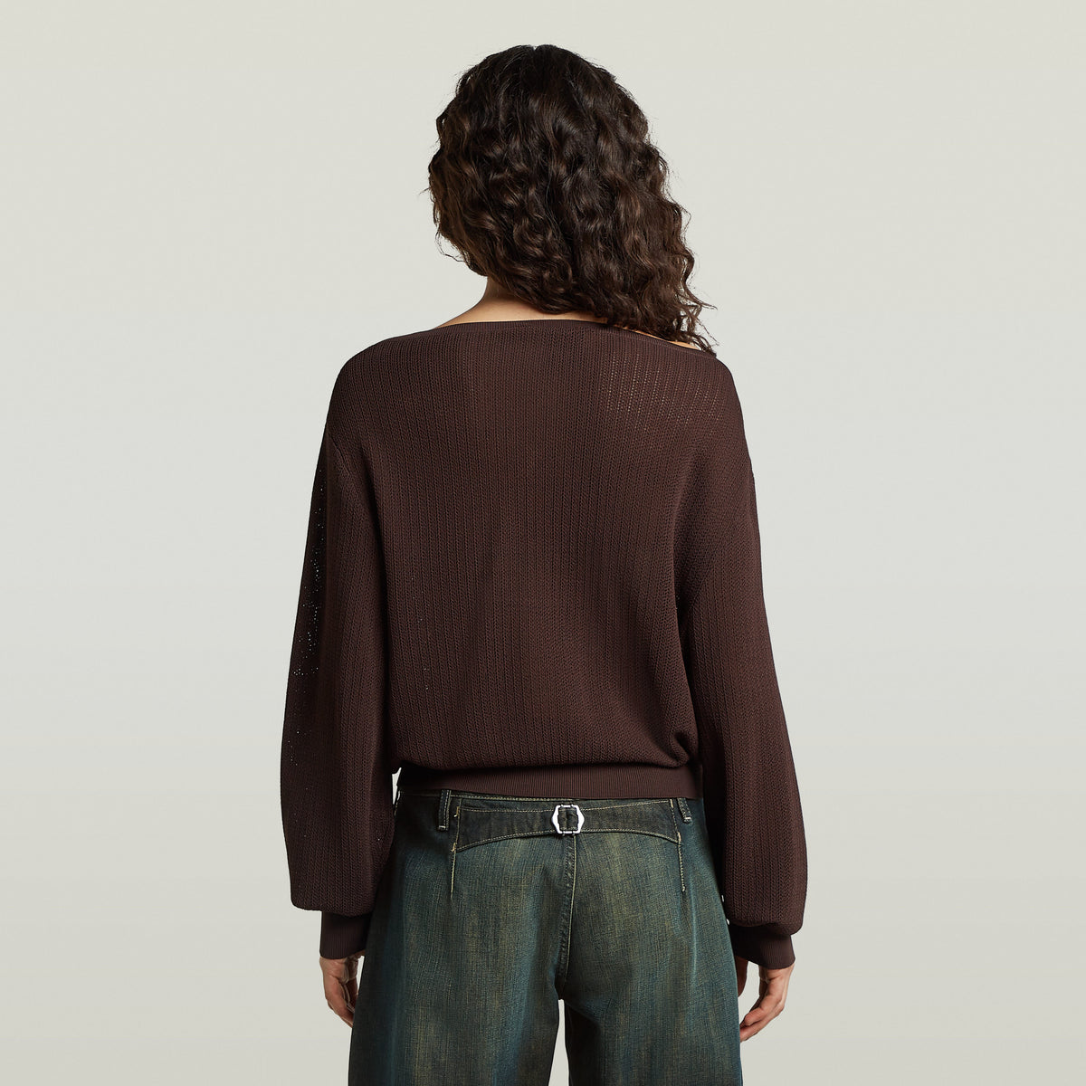Open Neck Structure Knit - Coffee Bean