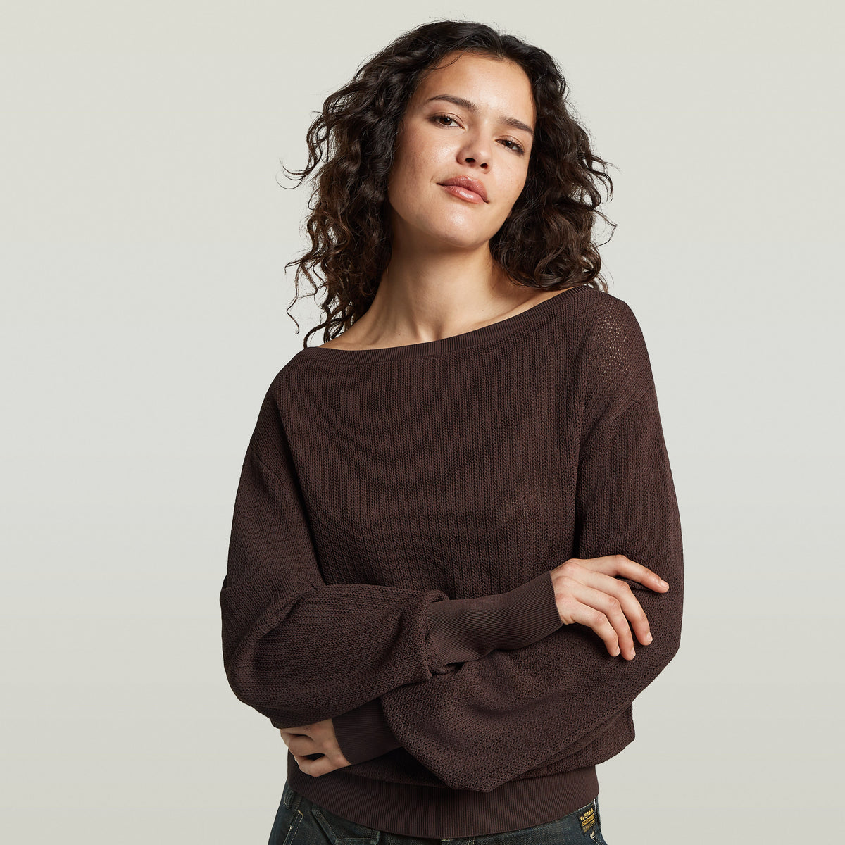 Open Neck Structure Knit - Coffee Bean