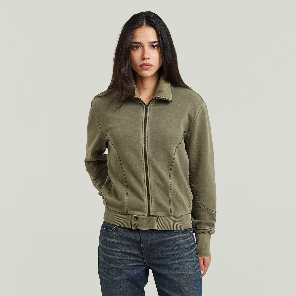 Washed Zip Thru Sweater