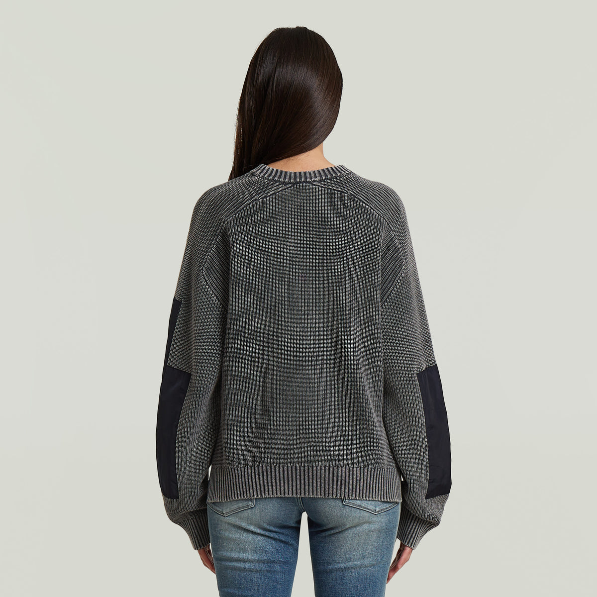 Washed Mixed Media Crew Pullover - Blue