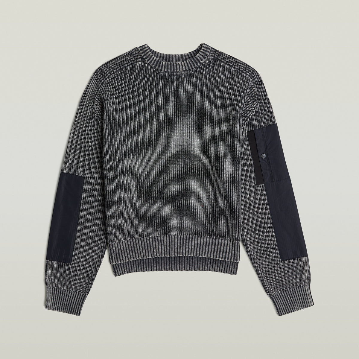 Washed Mixed Media Crew Pullover - Blue