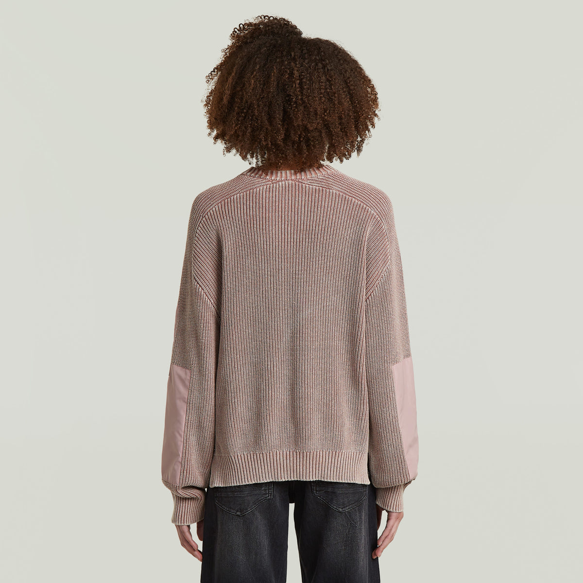 Washed Mixed Media Crew Pullover - Pink
