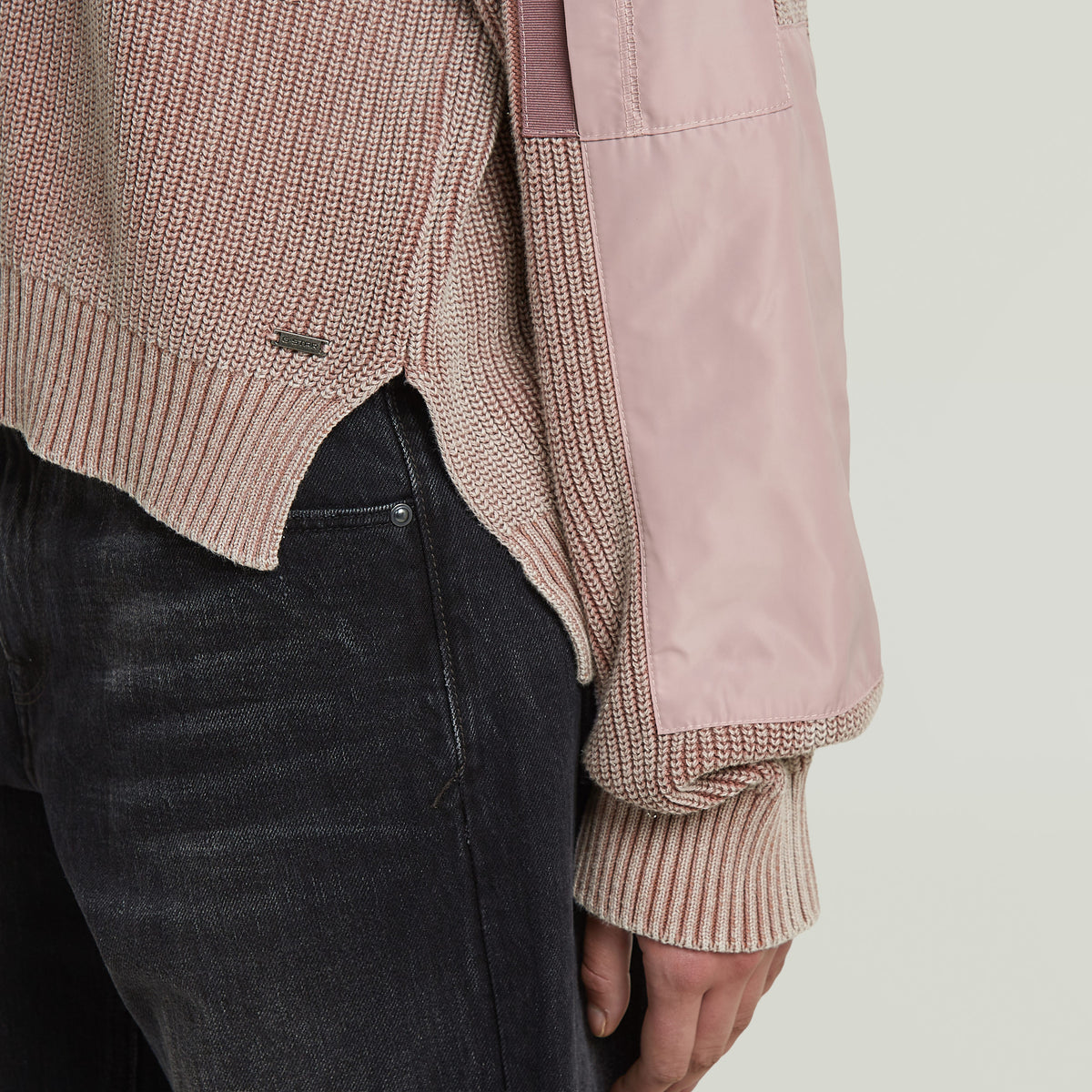 Washed Mixed Media Crew Pullover - Pink
