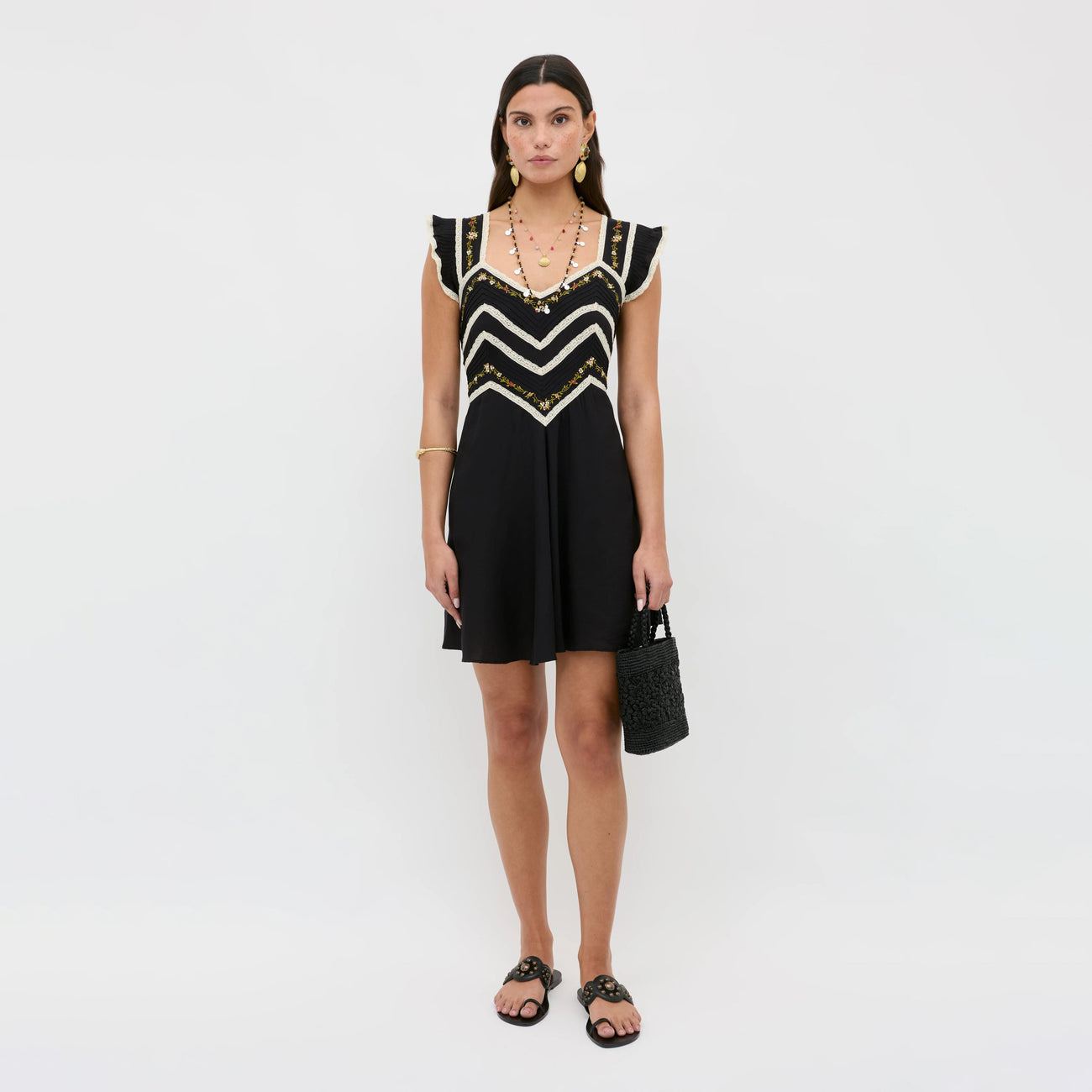 Diaz Dress Bouquet Trail Embroidery Black