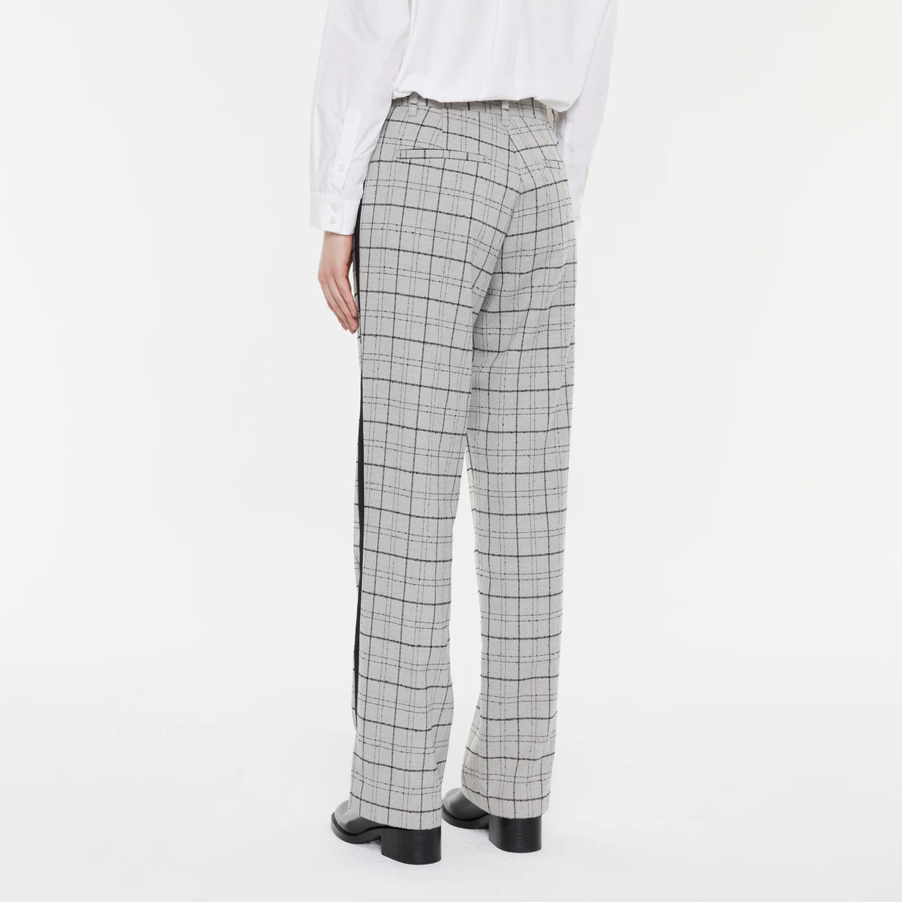 High-Waisted Light Grey Plaid Trousers