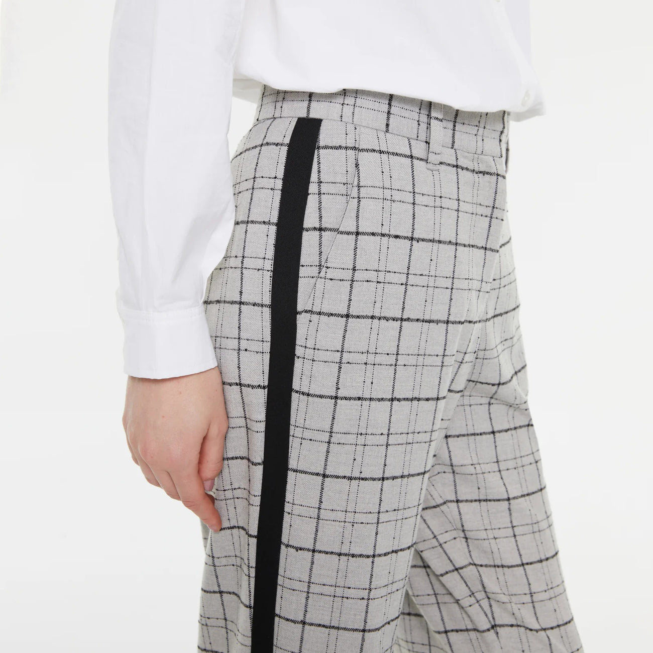 High-Waisted Light Grey Plaid Trousers