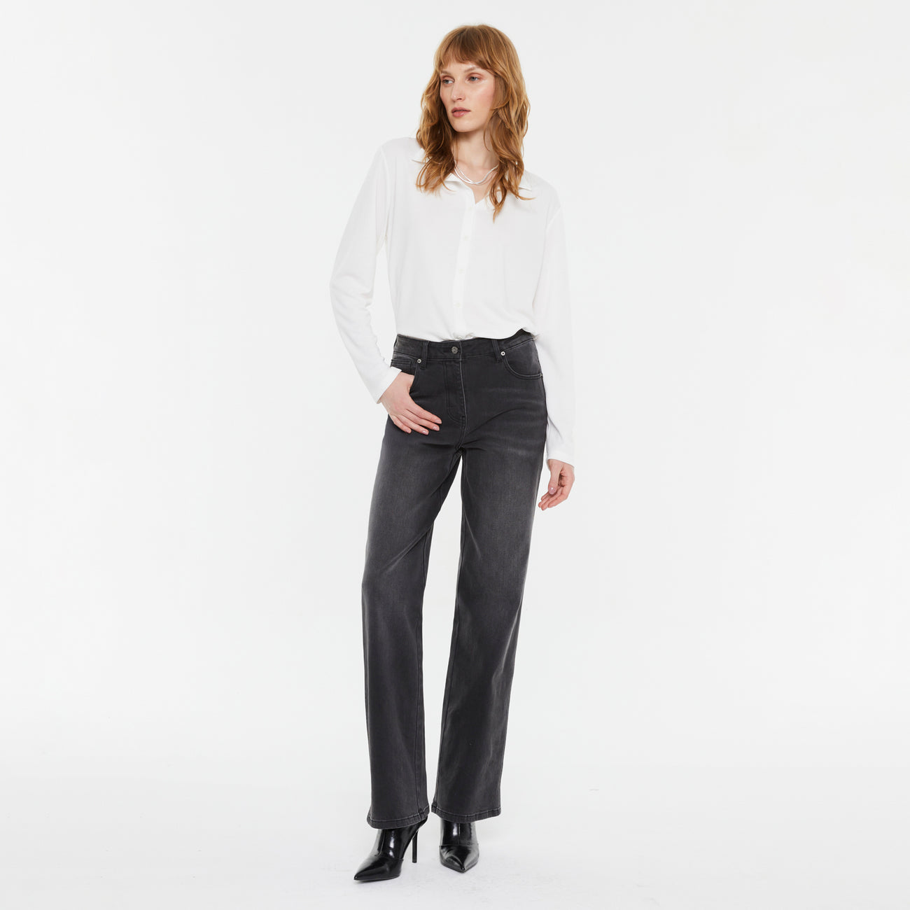 High-Rise Straight-Leg Black Jeans