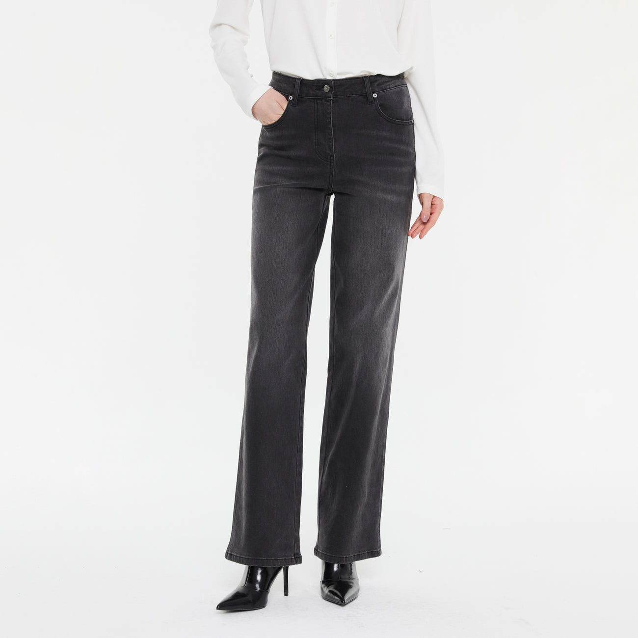 High-Rise Straight-Leg Black Jeans