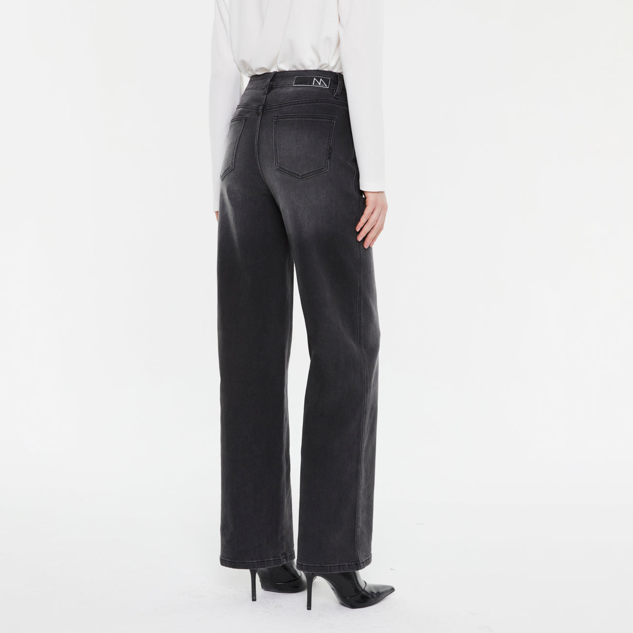 High-Rise Straight-Leg Black Jeans