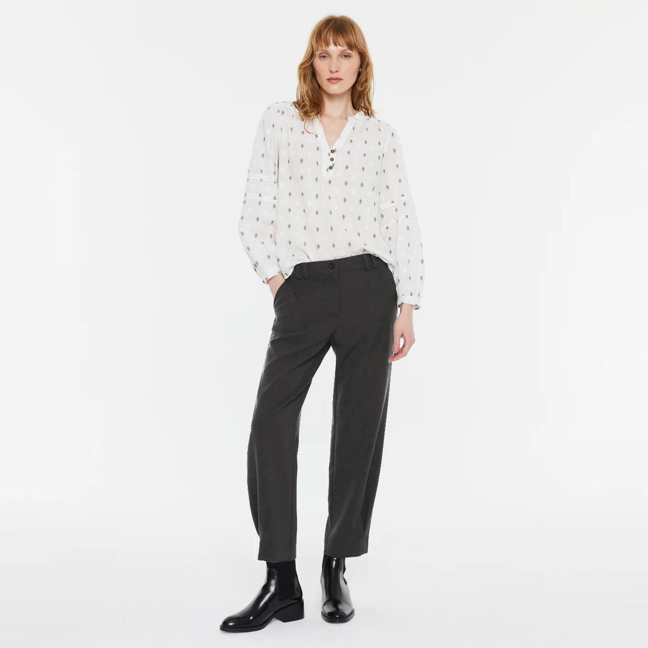 Carrot-Style Trousers with Elasticated Waist - Grey