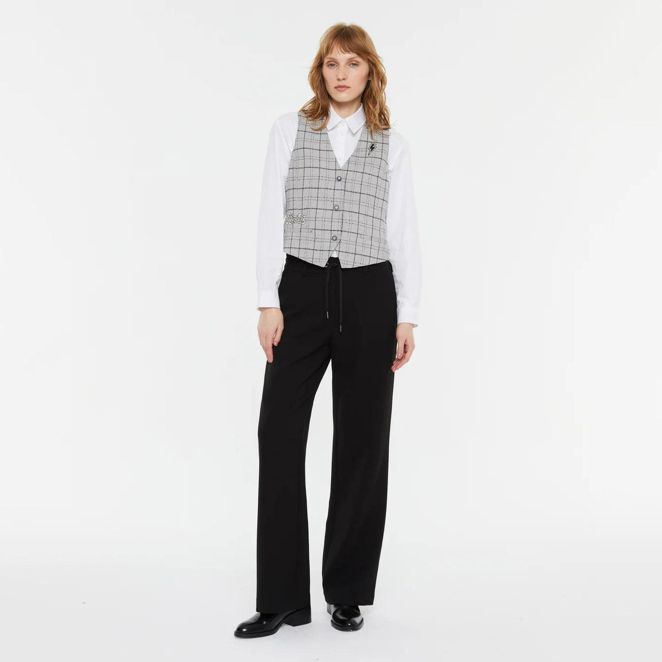 Wide-Leg Trousers with Elastic Waistband - Black