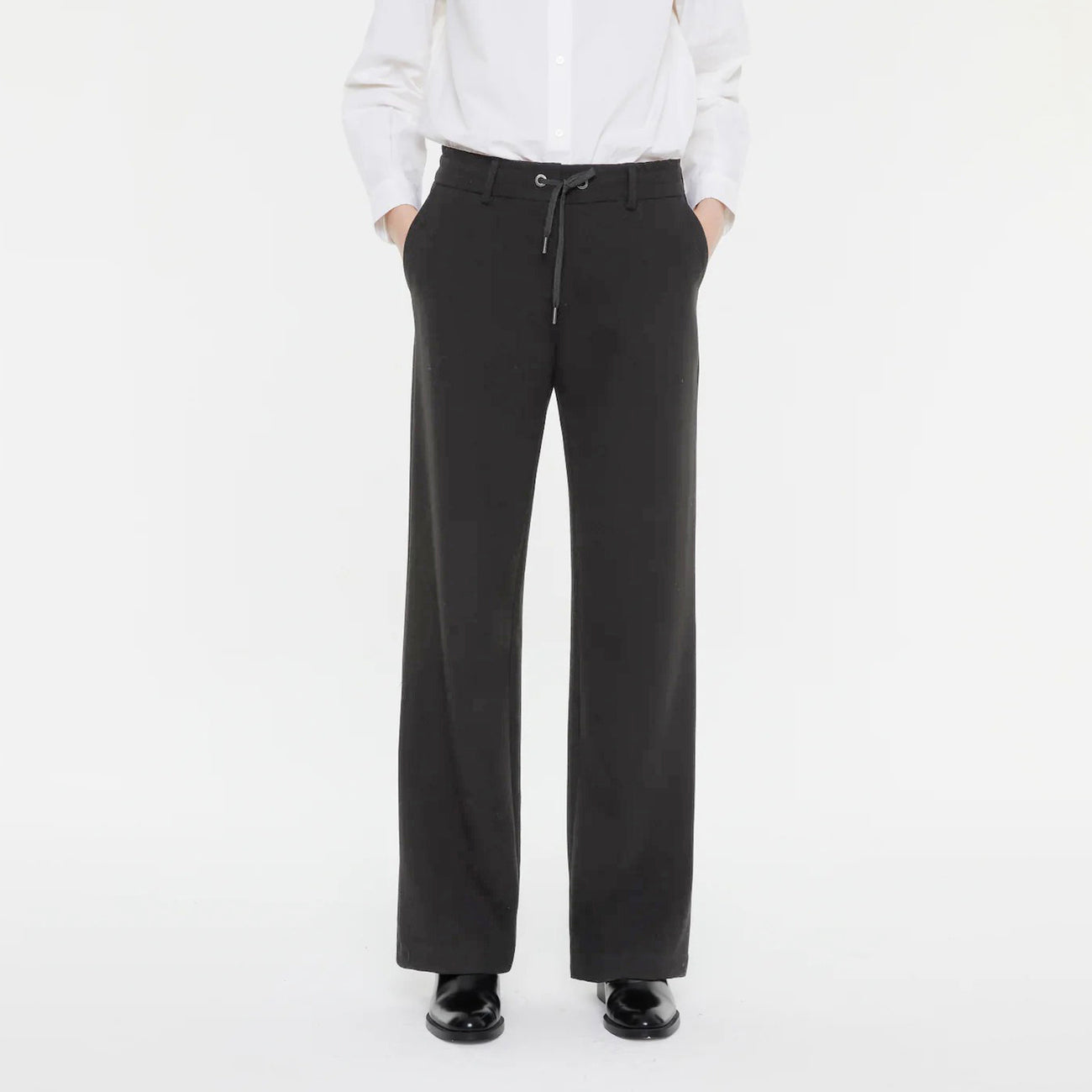 Wide-Leg Trousers with Elastic Waistband - Grey