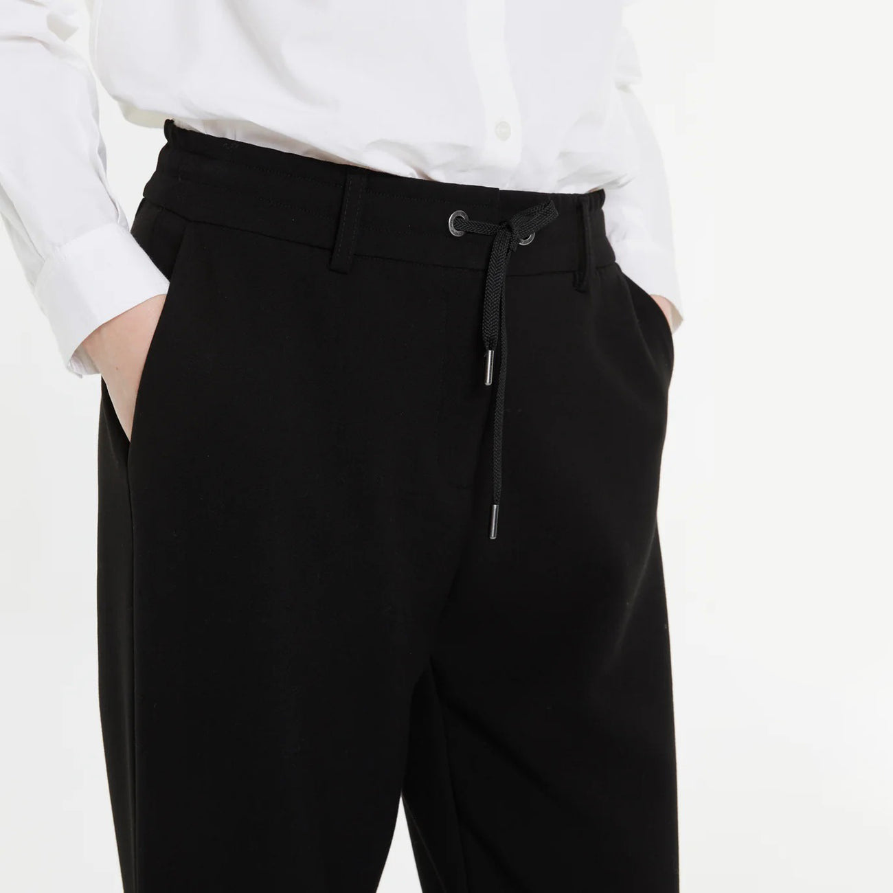 Wide-Leg Trousers with Elastic Waistband - Black