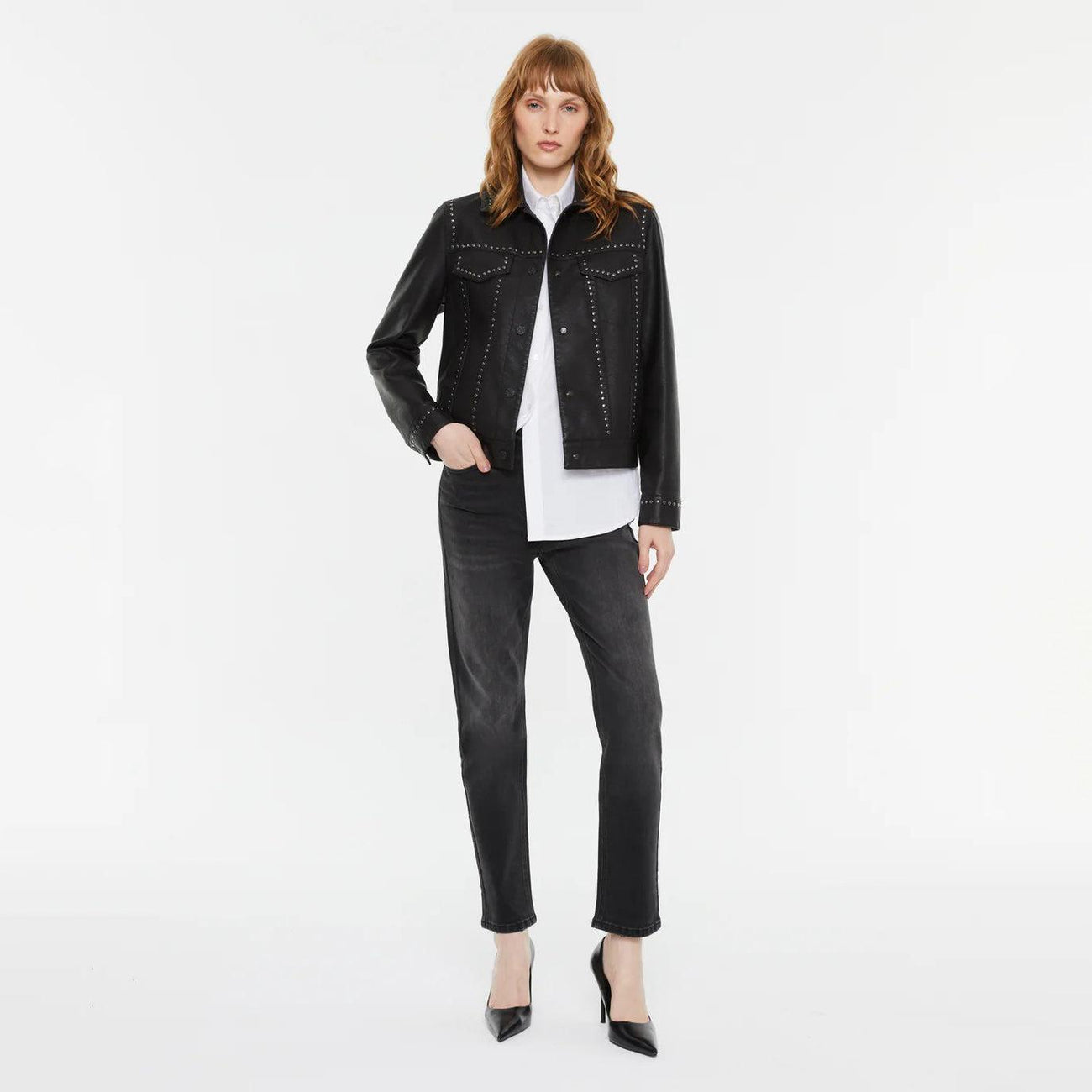 Faux Leather Jacket with Studs