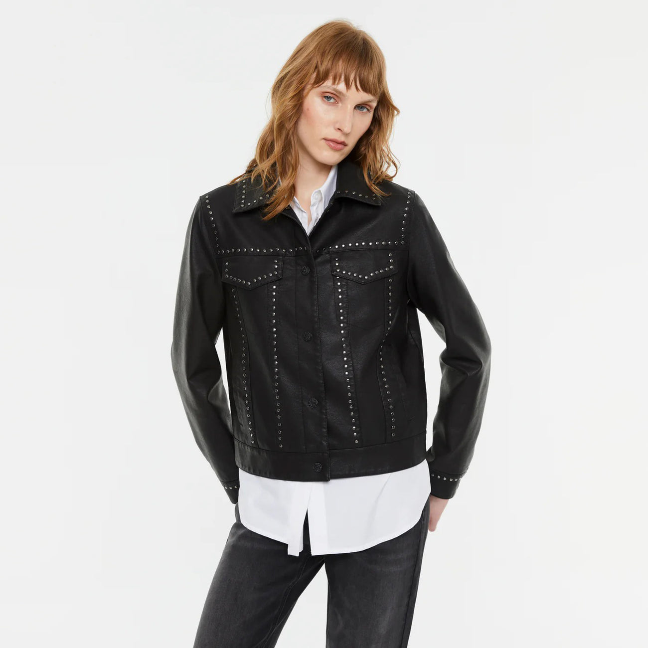 Faux Leather Jacket with Studs