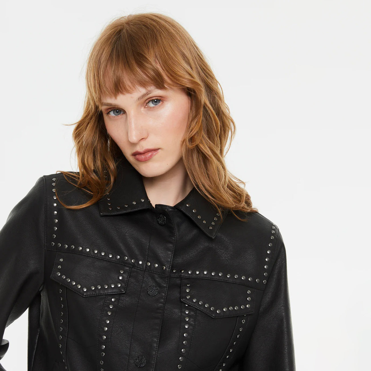 Faux Leather Jacket with Studs