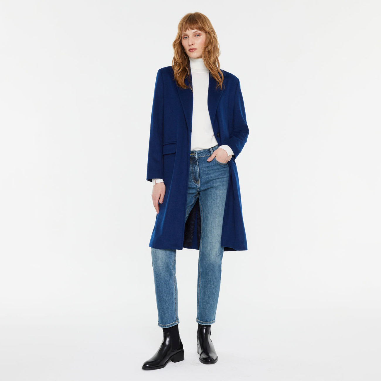 Blue Long Lined Wool Coat