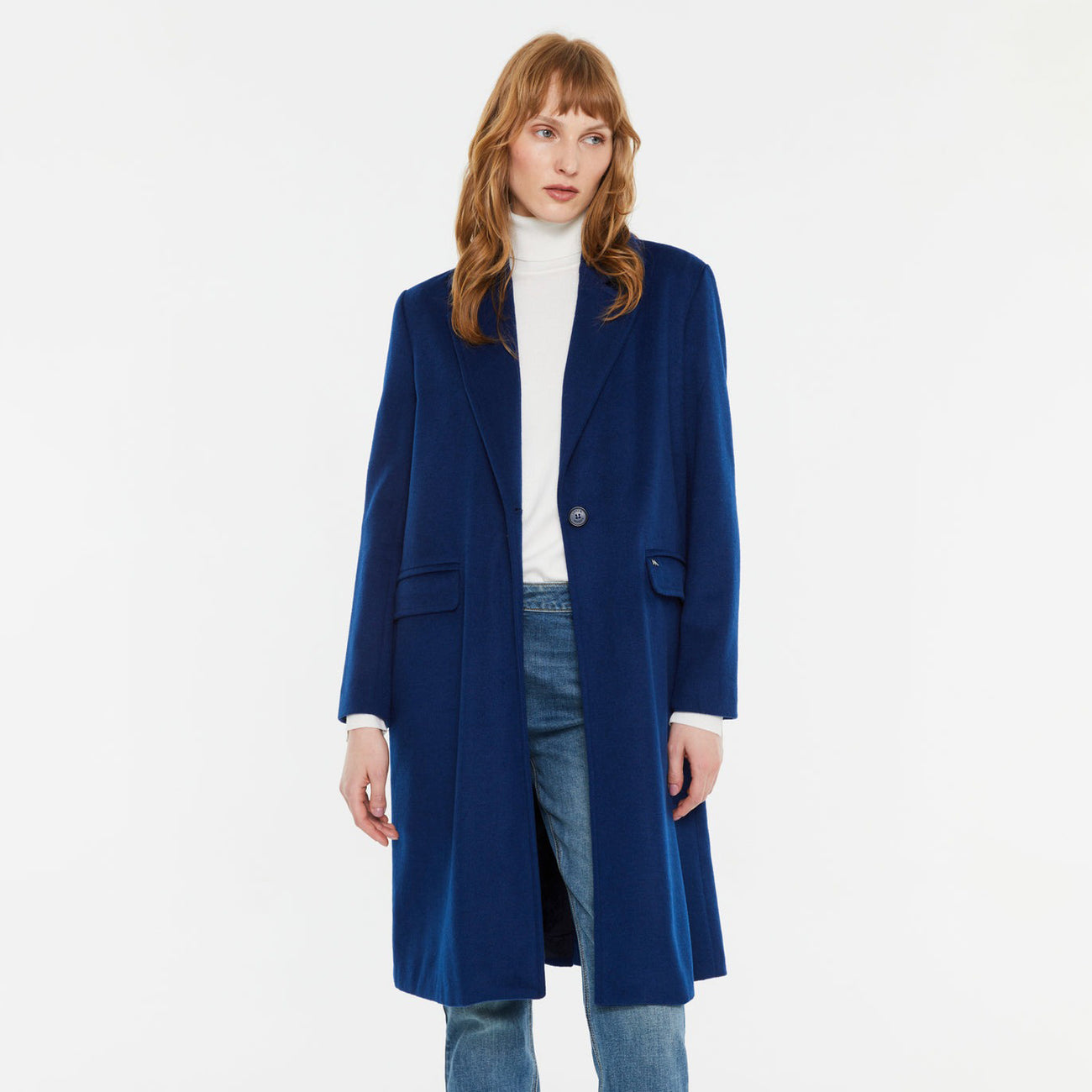 Blue Long Lined Wool Coat