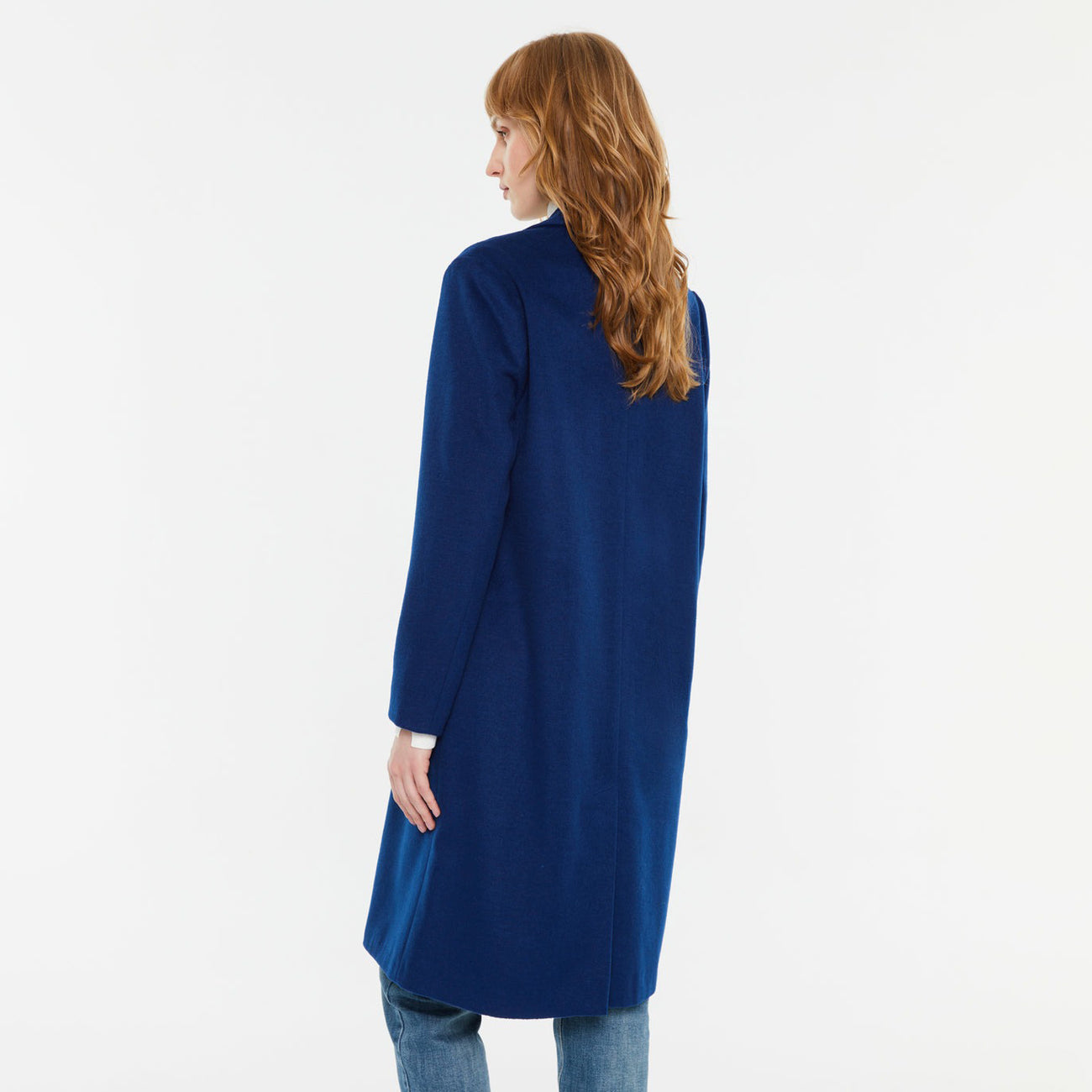 Blue Long Lined Wool Coat