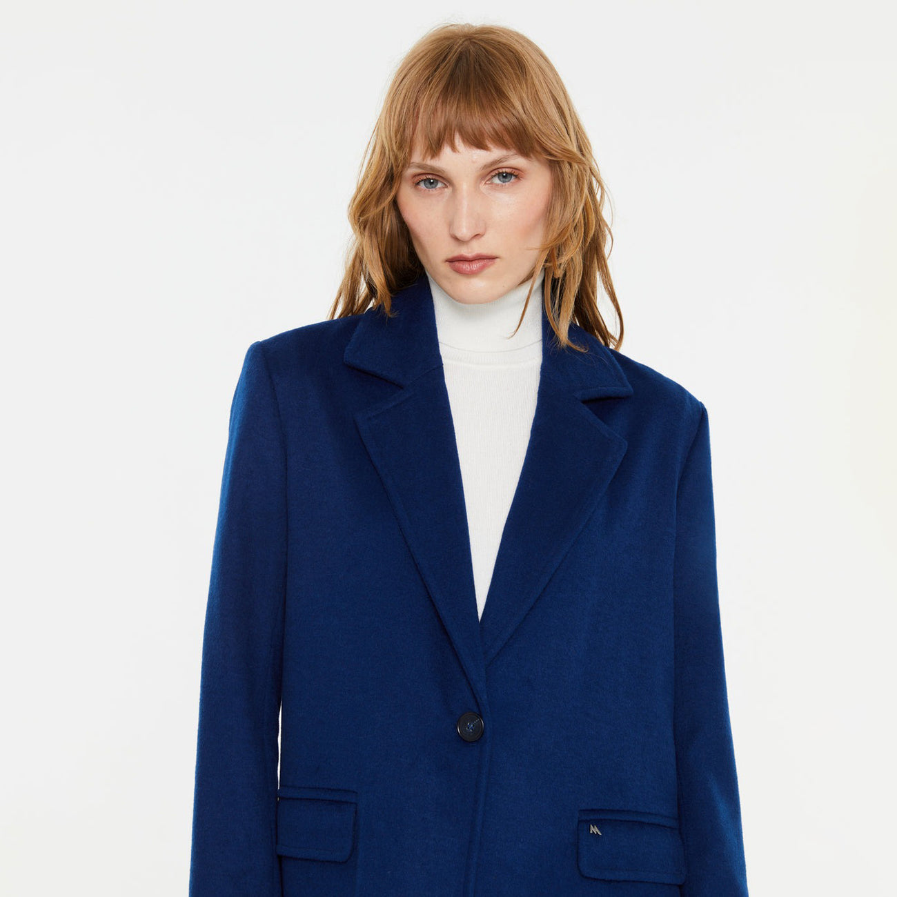 Blue Long Lined Wool Coat