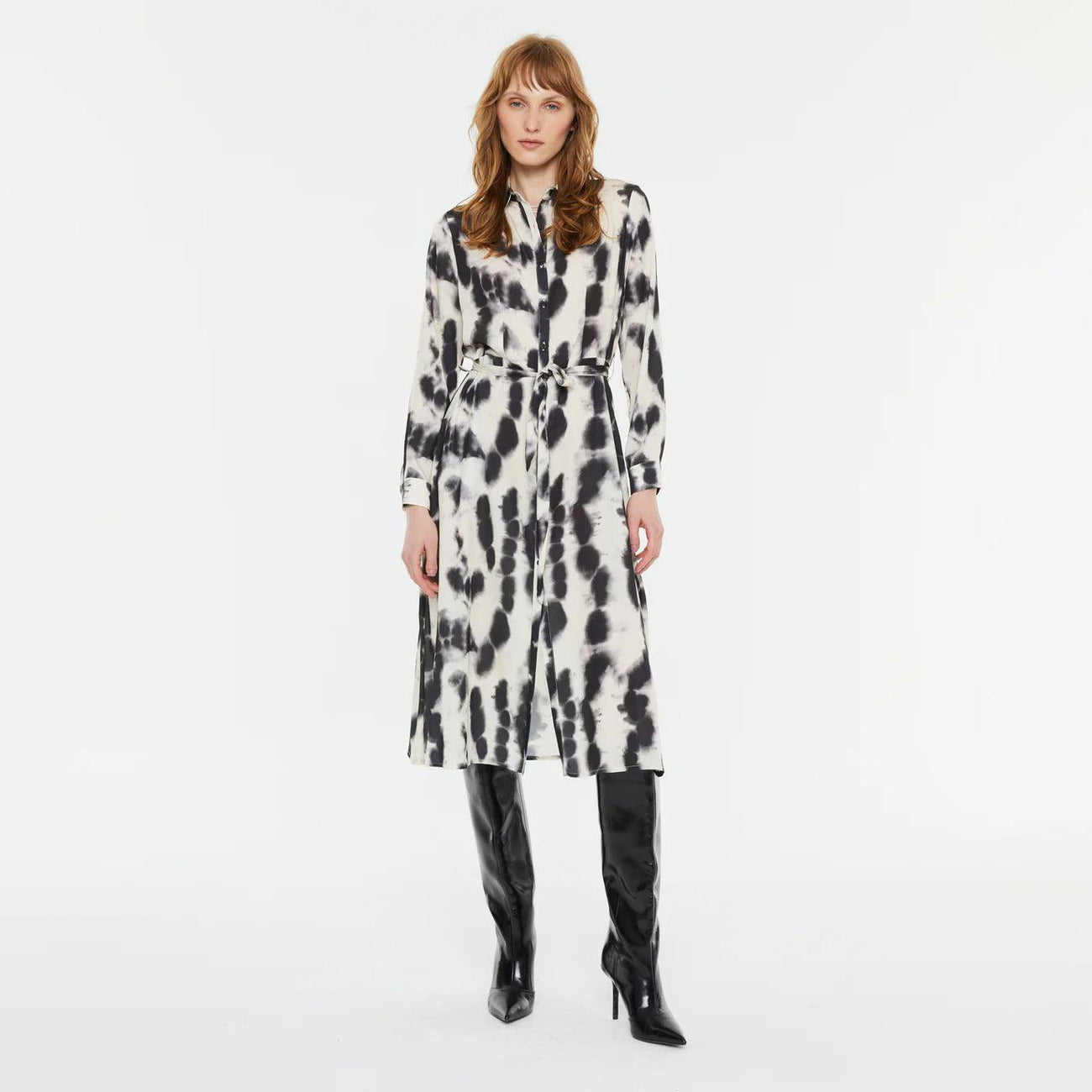 Tie-Dye Print Midi Shirt Dress